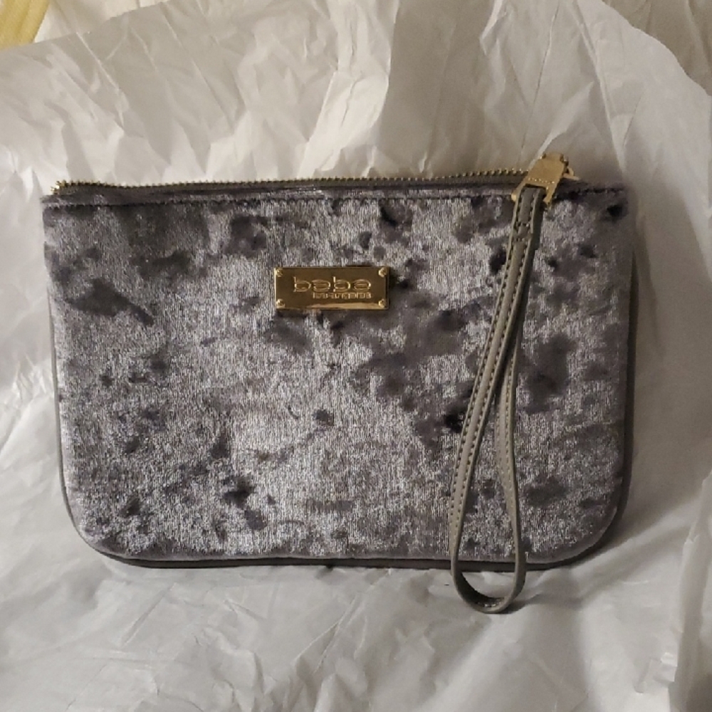 Cosmetics Bebe Bundle W/ Cosmetics Velvet Metallic Silver Wristlet Clutch - Picture 10 of 11
